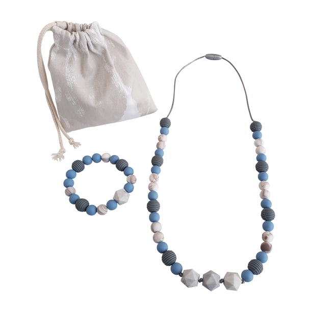 MOLA Collar y Pulsera mordedera sensorial Azul Baby Cuentas de silicón Grado alimenticio Mola BM/collar y pulsera/silicón/Azul