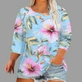 thumbnail image 5 of Hauts à Manches 3/4 pour Femmes Grande Taille, Col Rond Décontracté, T-Shirts Graphiques pour Femmes Âgées, Chandail Ample Tendance, Bleu Clair, 4TG, 5 of 5