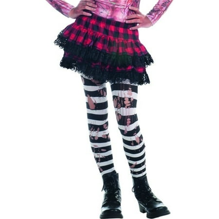 Zombie Ripped Black & White Striped Tights Costume Hosiery Child