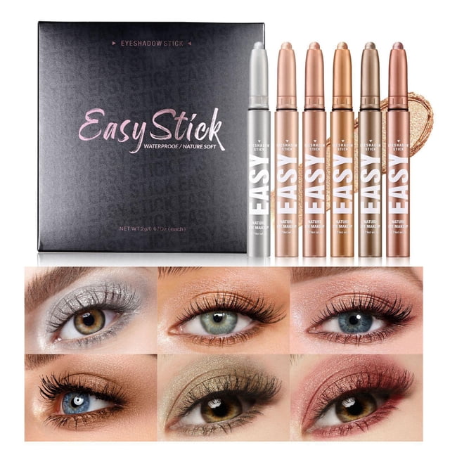 Eyeshadow Eyeshadow Stick Set Bright Colored Contouring And Highlight Eyeshadow Stick Eyeshadow Long Lasting High Pigmented Eye Shadow 2Ml/6Pcs, Eyeshadow for Women