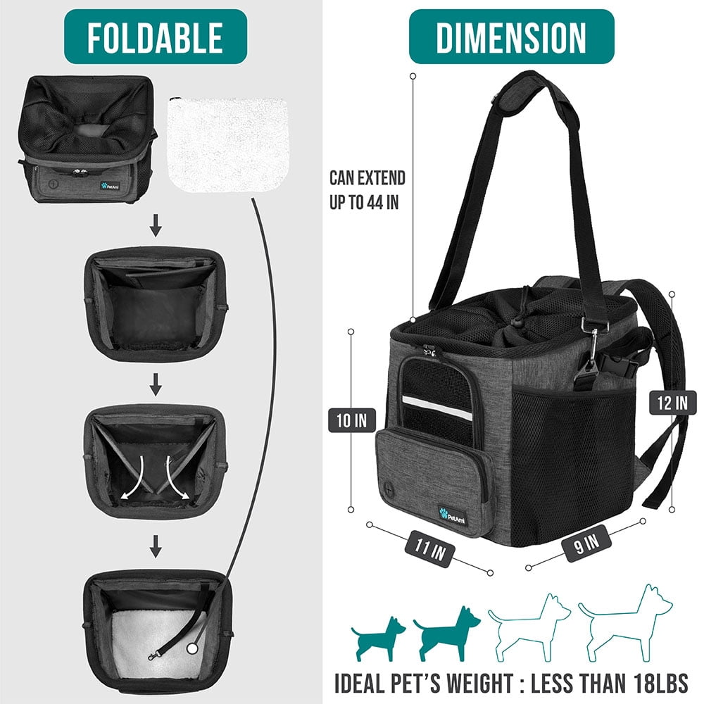 PetAmi Dog Bike Basket, Soft-sided Ventilated Dog Bike Carrier Backpack, Dog Pet Bicycle Basket for Bike Handlebar, Small Medium Puppy Cat Kitten Car Booster Seat with Safety Strap (Dark Gray)