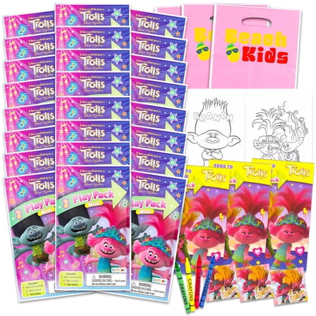 Dreamworks Trolls Mini Party Favors Set for Kids - Bundle with 24 Mini Trolls Grab n Go Play Packs with Coloring Pages and More (Trolls Birthday Party Supplies)