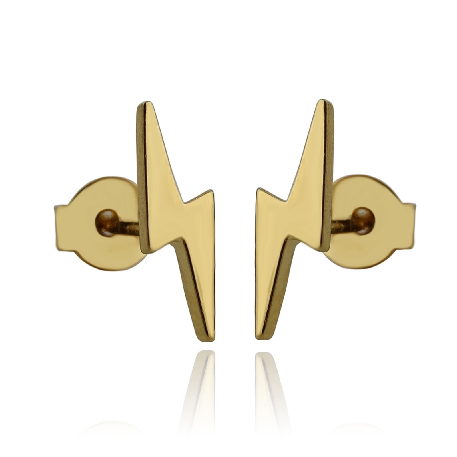 24k Gold Plated Brass Lightning Bolt Stud Earrings with Butterfly Backings
