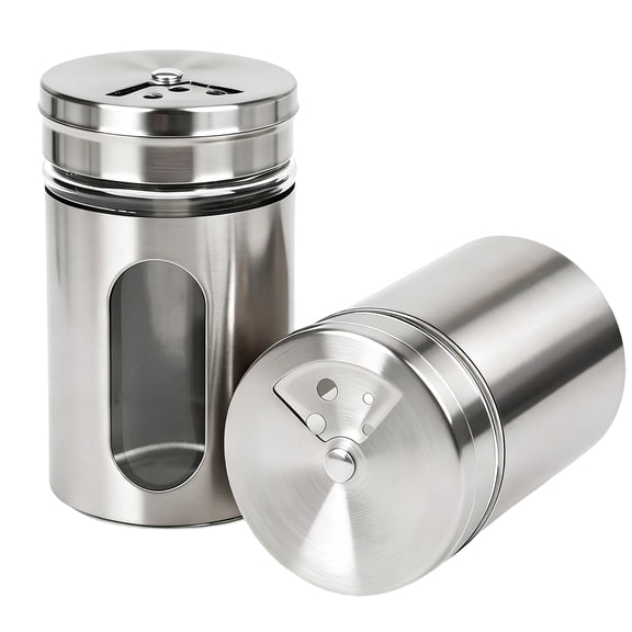 ACDANC 2Pcs Salt Cellar with Adjustable Pour Hole,3.38 oz Stainless Steel Salt and Pepper Shakers,Portable Spice Shaker for Kitchen Cooking,RV,Camping,BBQ