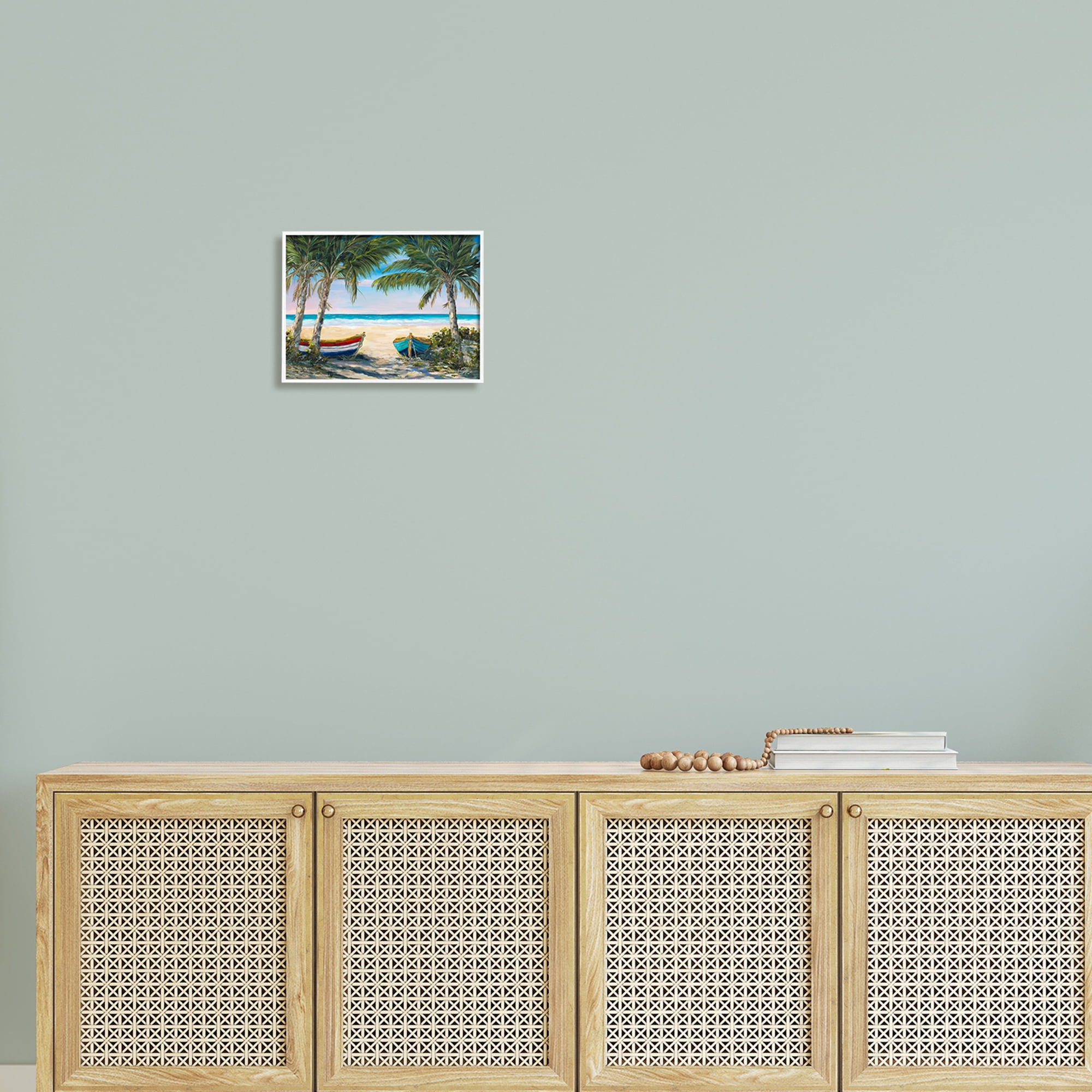 Stupell Industries Row Boats on Beach Shore Tropical Palm Trees, 14 x 11, Design by Julie Derice