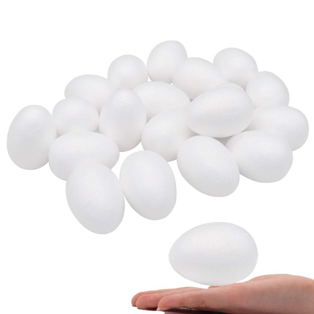 Huevos de espuma Crafare para manualidades, paquete de 40 unidades, 7 cm, lisos, blancos, para manualidades