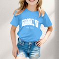 thumbnail image 2 of Big Kid Boy And Girl Fashion Casual Print Round Neck Loose Short Sleeve T Shirt Top T Shirts Bulk Kids Long Sleeve Light Shirt Girl Shirts Crop Tops Crop Tops for Kids 9-10 Girls 10-11 Years Blue, 2 of 4
