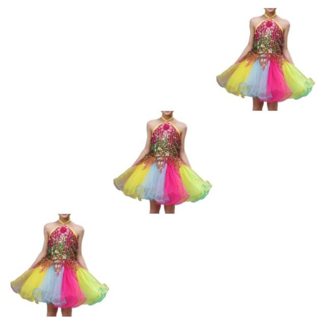 Qarigey Lentejuelas Ballet Dance Dress Niños Niñas Mesh Tulle Tutu Disfraces Dancewear Shiny Garments Wristband School 140cm Type1 NO1