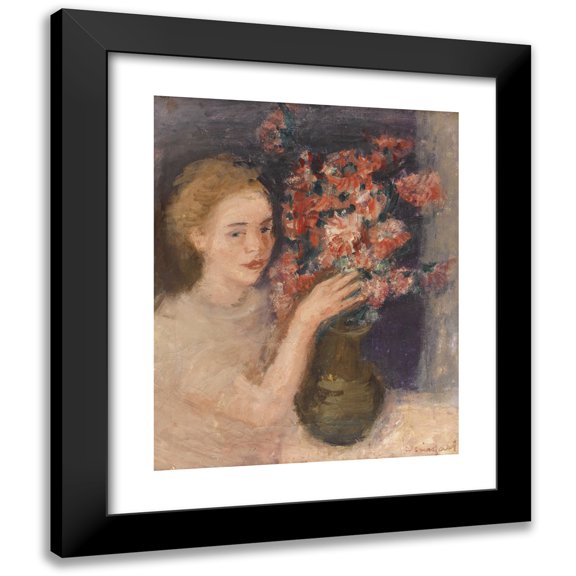 Joachim Weingart 12x14 Black Modern Framed Museum Art Print Titled - Girl at a Table with Flowers