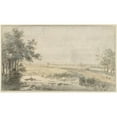 thumbnail image 2 of Jan Hulswit 14x10 Black Ornate Wood Framed Double Matted Museum Art Print Titled: Landscape with a Rod on the Water (1776 - 1822), 2 of 5