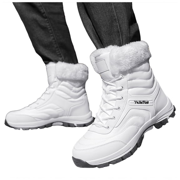 Winter Hiking Boots for Women Men Trendy Lace up Outdoor Ski Booties Plush Warm Antislip High Top Snow Boots White Size 6.5