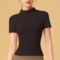 thumbnail image 4 of Ruyang Women's Running Slim Full Zipper Stand Up Collar Fitness Casual Short Sleeve Sports Workout Jacket Ringer Tee, 4 of 4