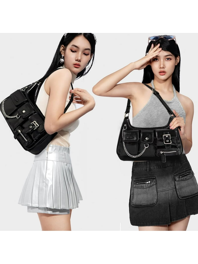 Fashion Black Goth Purse for Women Multi-Pockets Biker Y2k Punk