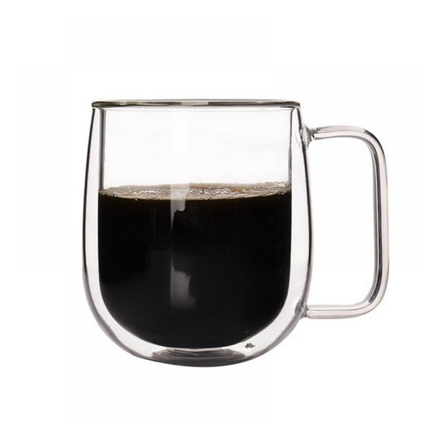 2 Pack Double Walled Glass Coffee Mugs with Handle, 8 oz Thermal