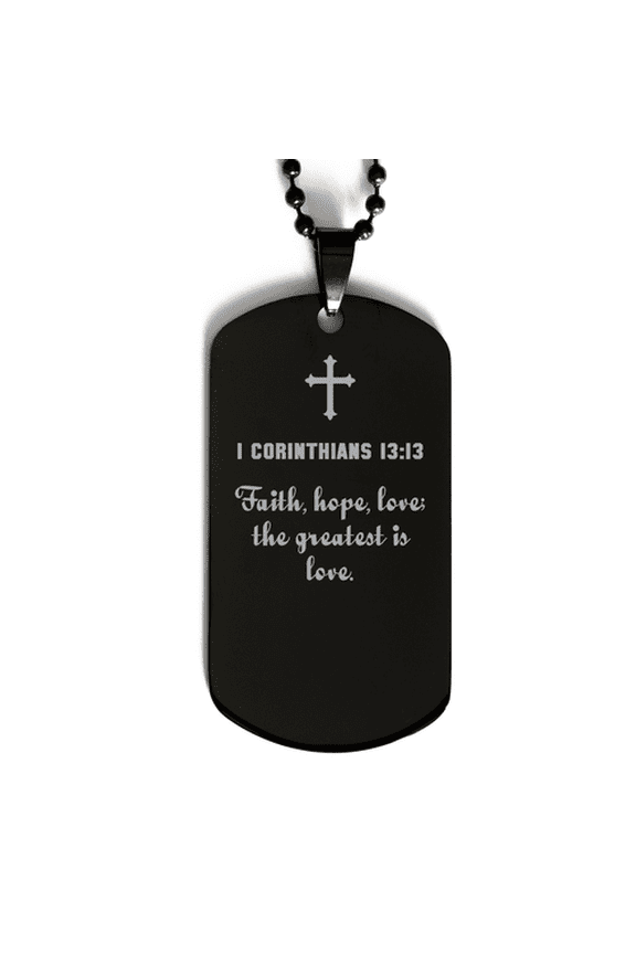 1 Corinthians 13:13 Bible Verse Jewelry, Faith hope love the greatest is love, Christian Dog Tag Necklace