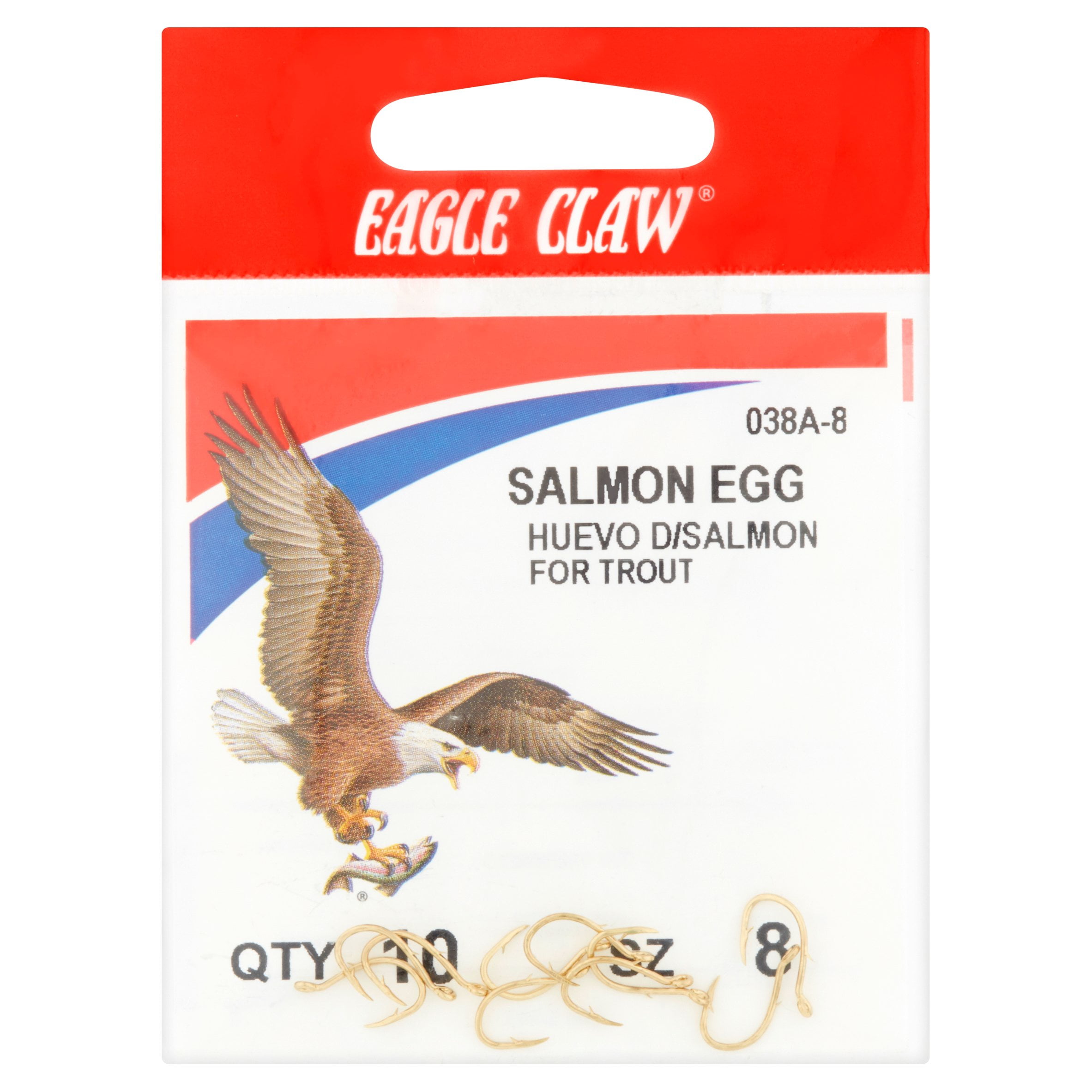 (2 pack) Eagle Claw 038AH-8 Gold Salmon Hook, Size 8, Gold Plated