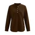 thumbnail image 4 of Womens Tops T Shirts Long Sleeve Corduroy Oversized Casual Button Up Tunic Sweat Loose Side Split Pullover Women Tees Blouses Brown XL, 4 of 5