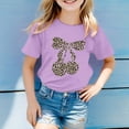 thumbnail image 2 of FINALGANG Girls Kids Casual Short Sleeve TShirts Leopard Print Cherry Bow Graphic Crewneck Loose Fit Tees For Summer Daily Wear Purple 3-4 Years, 2 of 4