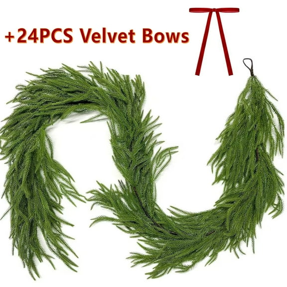 6FT Christmas Norfolk Pine Garland–Artificial Real Touch Christmas Decoration for Fireplace, mantle, Stairs. Realistic Cedar Garland