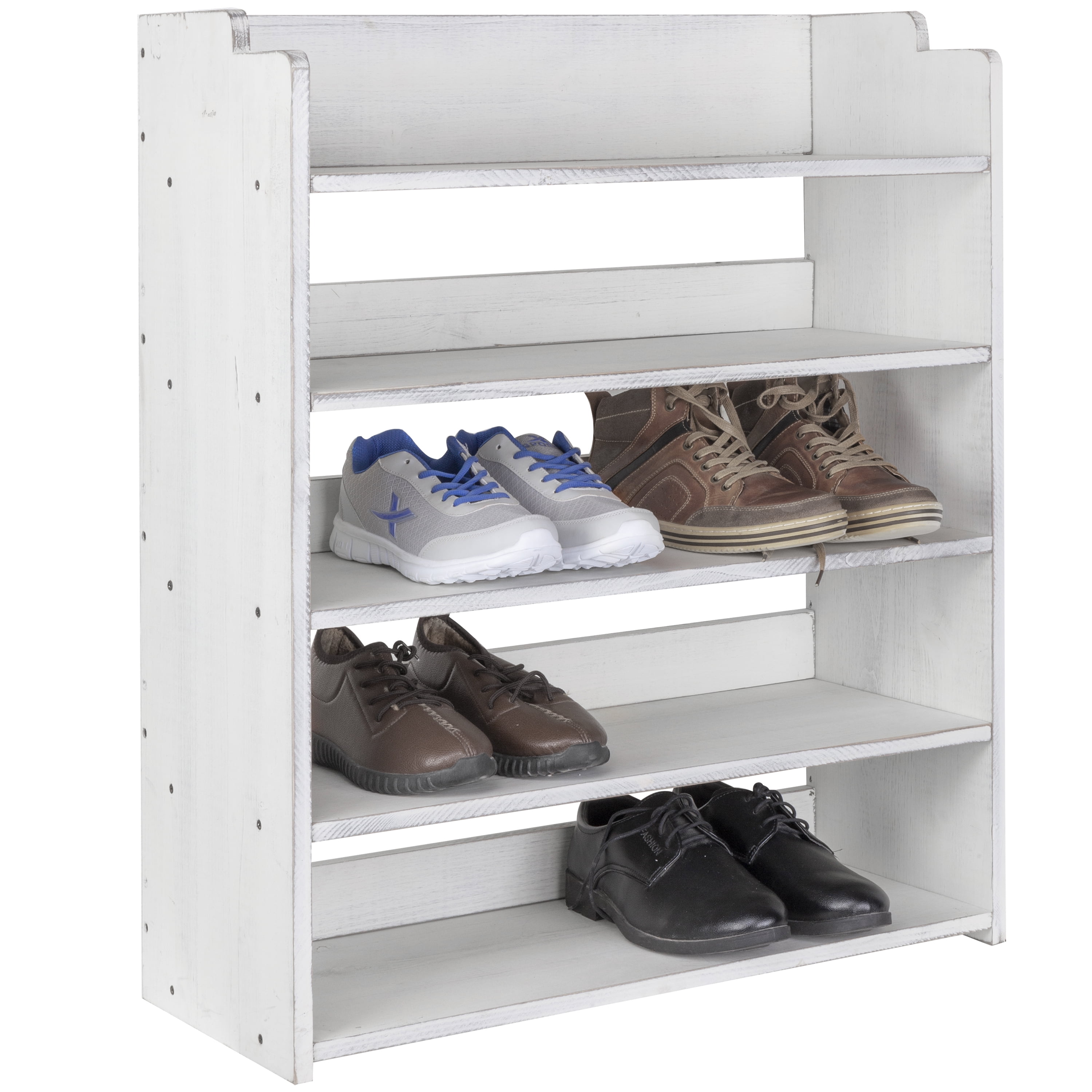 MyGift 5Tier Vintage White Wood Shoe Rack