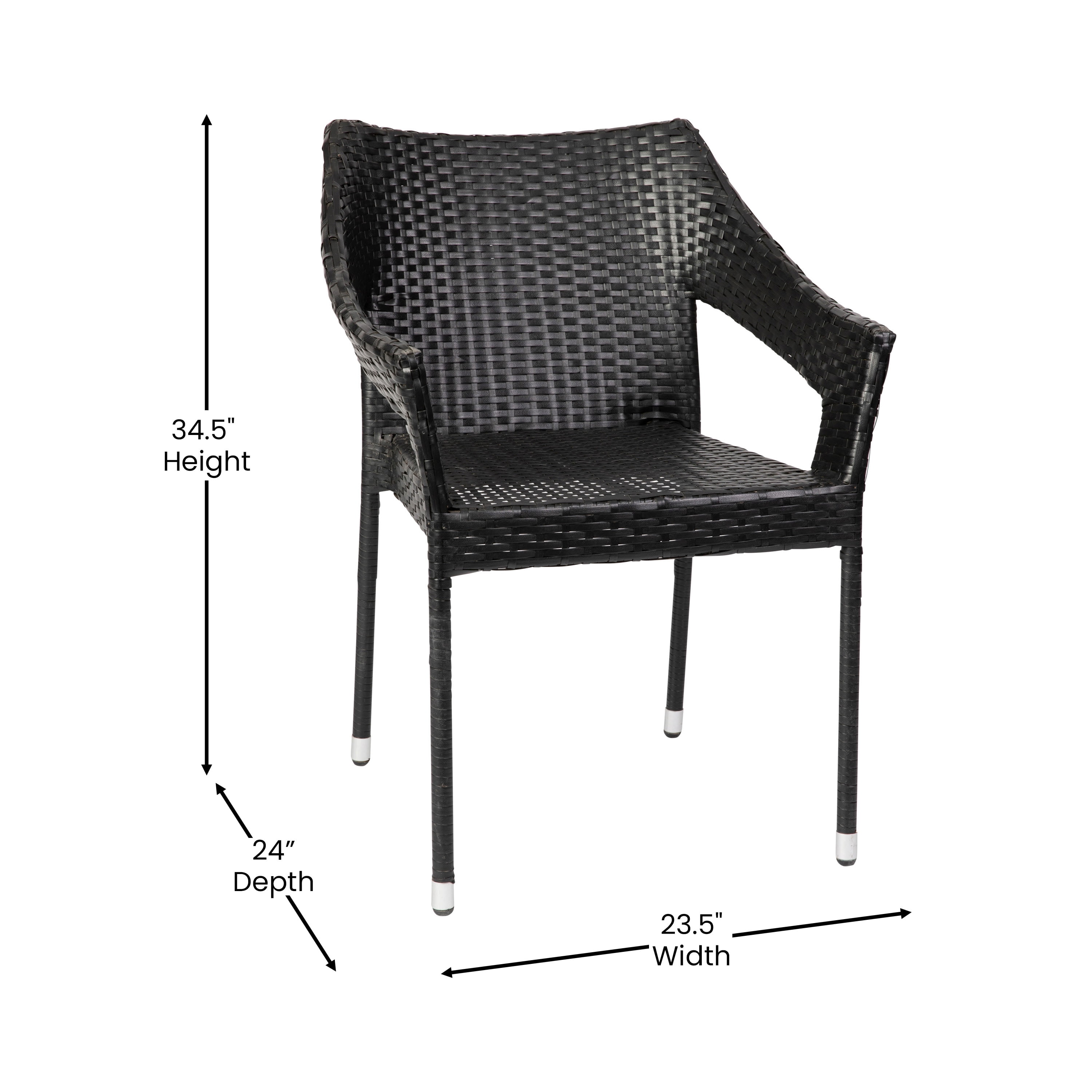 Merrick Lane Weather Resistant Indoor/Outdoor Stacking Patio Dining Chair with Steel Frame and PE Rattan - Black