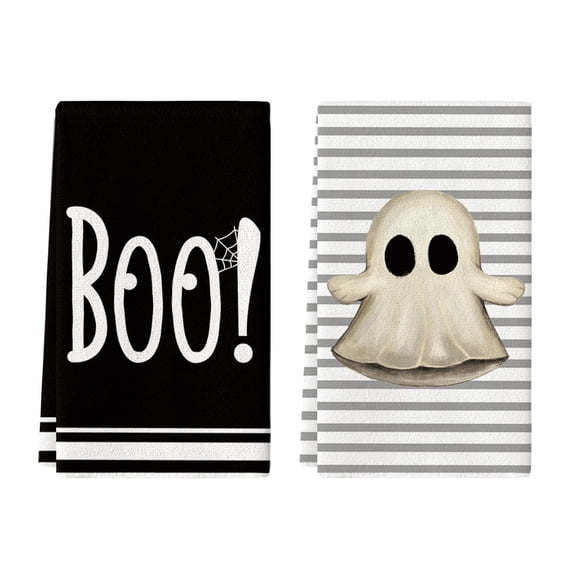 Sm:)e Spider Web Stripes Ghost Boo Halloween Kitchen Towels Dish Towels 18x26 Inch Set of 2