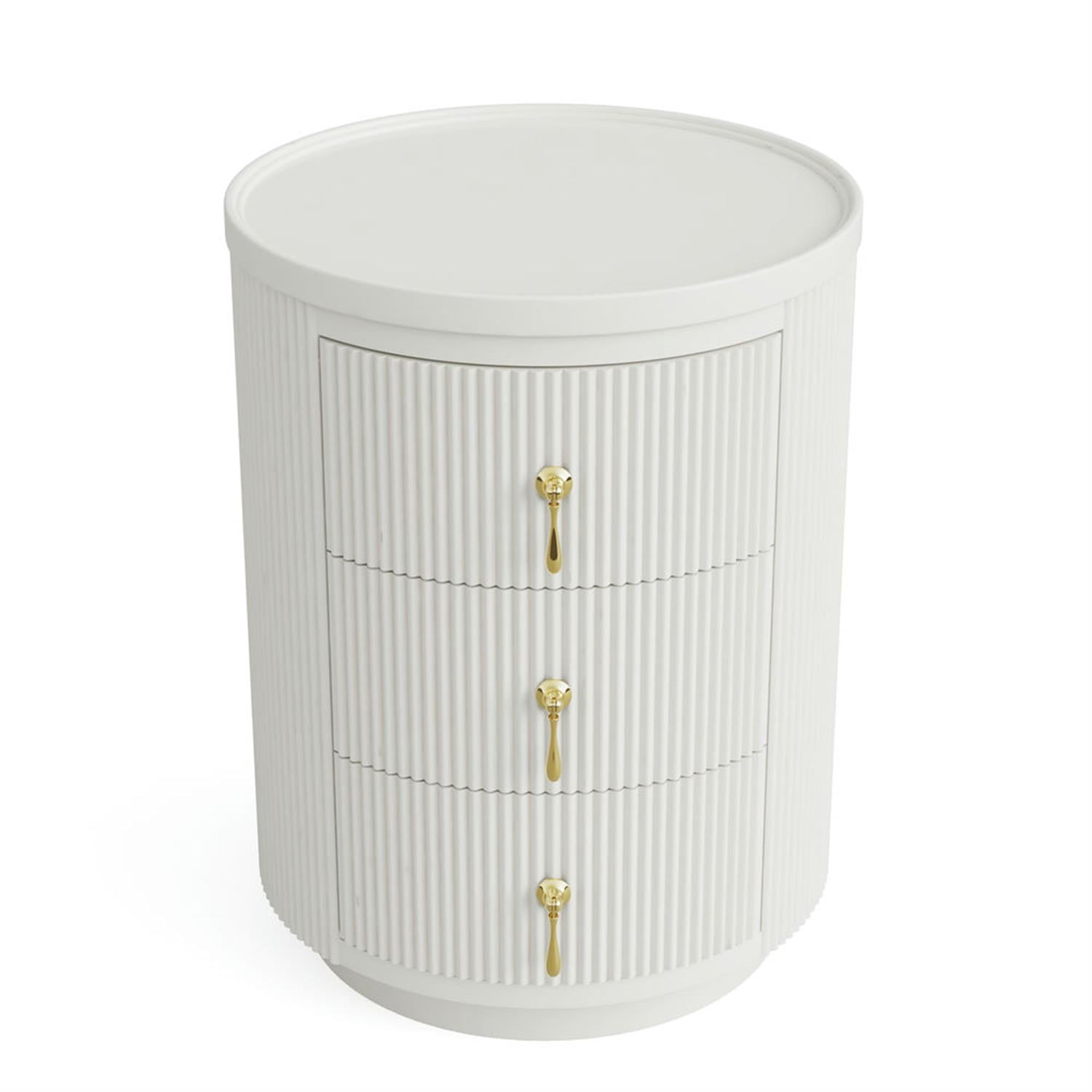 Demi Bonn 20" Wood Nightstand with 3-Drawers, Bedside End Table for Bedroom, Modern Round Side Table with Storage, White