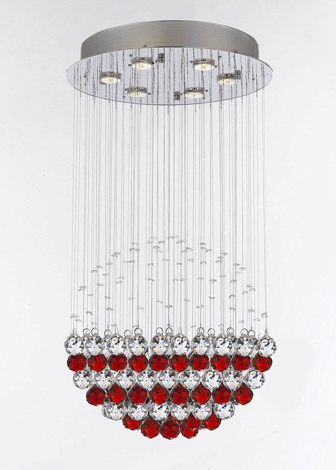 "Rain Drop" Chandelier With Red Crystal Balls