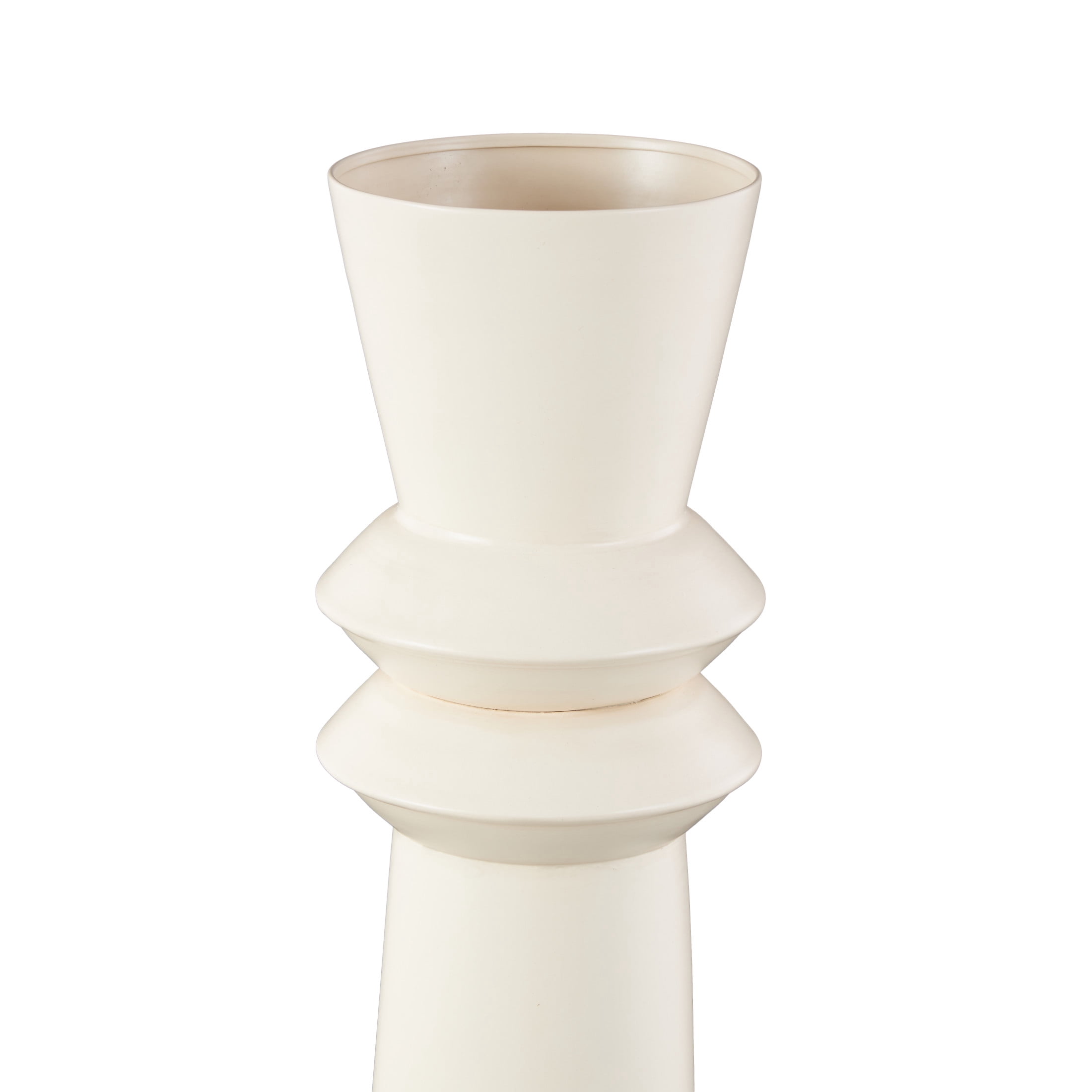 DecMode 32" Tall Art Deco Fluted Floor Cream Metal Vase