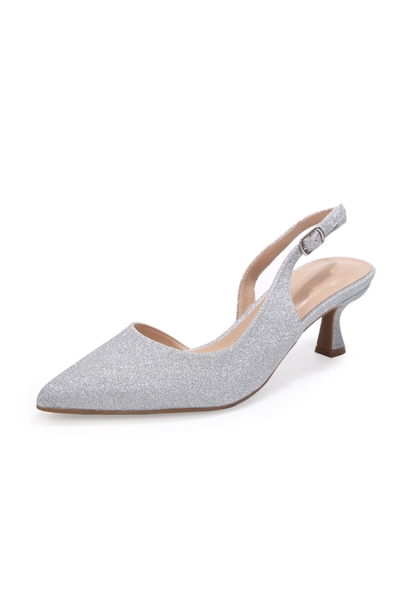 Womens Kitten Heel Pumps, Pointed Toe Glitter Dress Shoes for Work, Party & Evening Wear