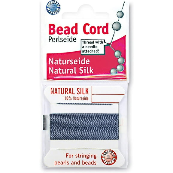 Griffin Silk Bead Cord Perlseide – Blue Color – Size 4 (0.60mm) – 2 meters per card – Stainless Steel Needle Attached – For Knotting Pearls, Gemstones, Crystals and Beads