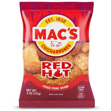 Mac's Hot Chicharrones Pork Rinds, Pork Skins, 4 oz Bag