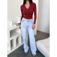 thumbnail image 6 of Womens Long Sleeve Shirts Fall Clothes Henley Tops Business Casual Ribbed Blouses Fashion Trendy Outfits Wine Red S, 6 of 8