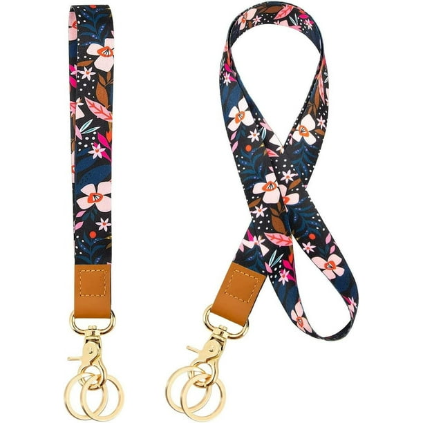 Correa para el cuello con cordón, llavero, pulsera, correa para la muñeca, cordón, estampado de flores personalizado, para titular de la tarjeta de identificación, llaves, cámara, teléfono móvil