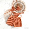 thumbnail image 2 of RYRJJ Women's 3 Pieces Striped Thong Bikini Set Halter Triangle Boho Crochet Hollow Out Bathing Suits with Textured Cover Up Shorts Swimsuit(Orange,XL), 2 of 7
