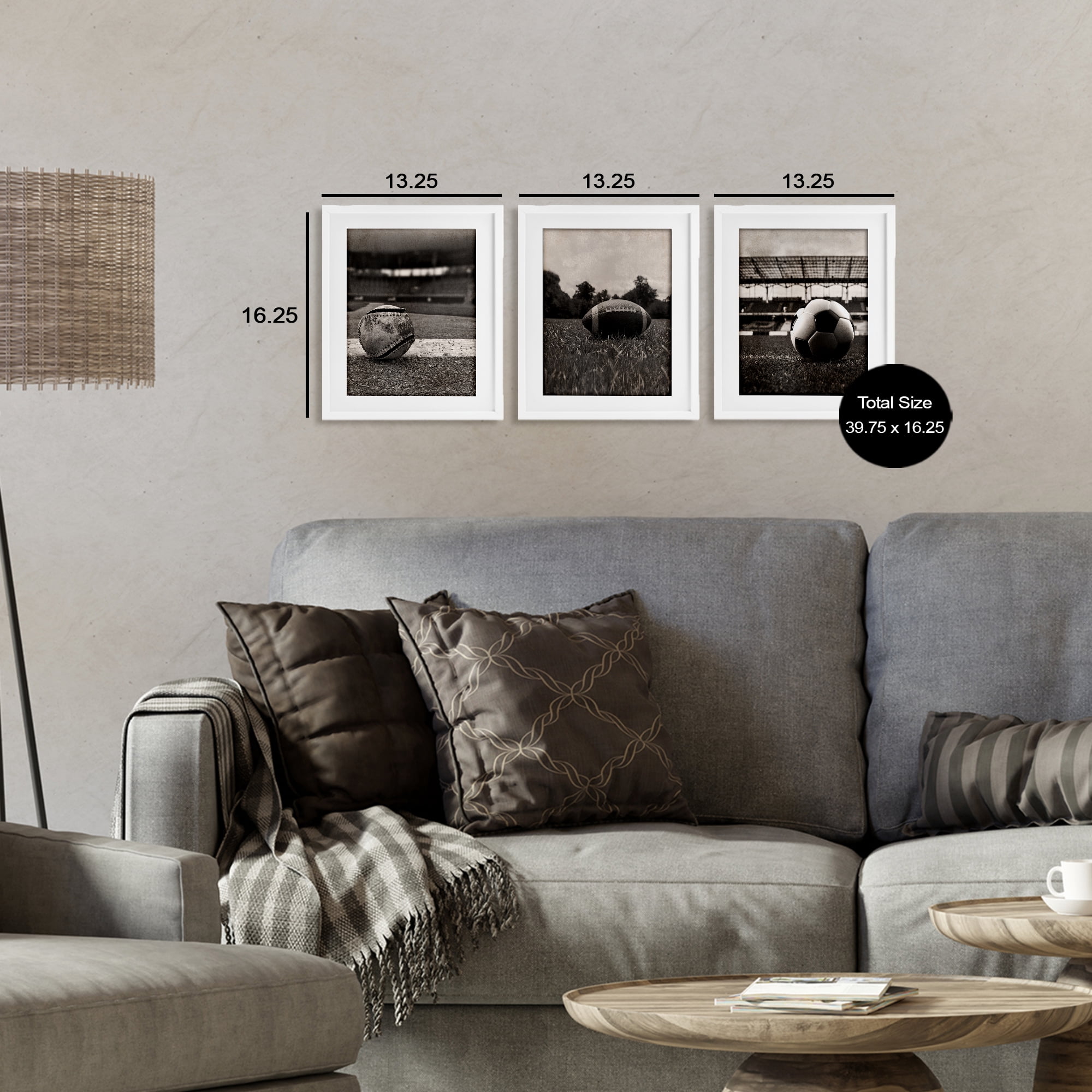 Stupell Industries Vintage Sports on Field 3 Piece White Framed Print Under Glass Set, design by Marcus Prime