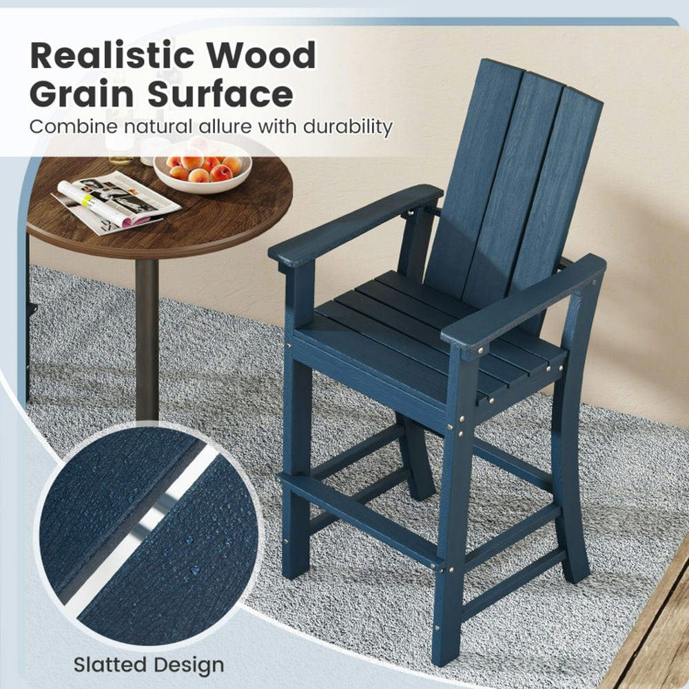 Demifill Tall Adirondack Chair Outdoor Bar Stool with Ergonomic Backrest, Patio Chair for Outdoor, Blue