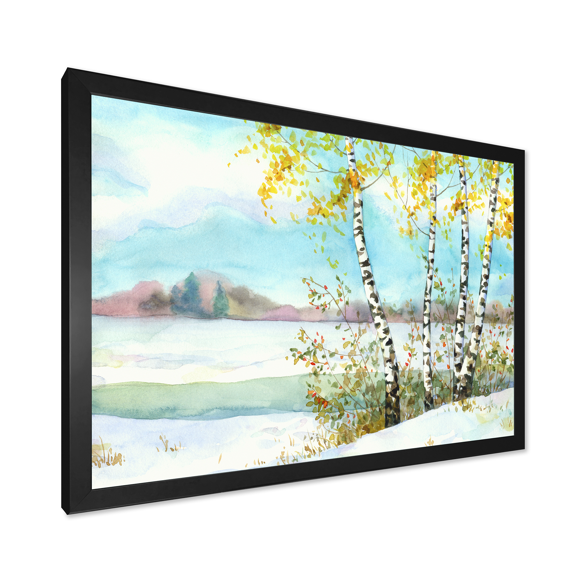 Designart 'Birches In Snowy Land' Lake House Framed Art Print