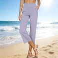 thumbnail image 3 of StSilkitty Striped Casual Capris for Womens High Waist Elastic Wide Leg Capri Pants Beach Vacation Cropped Trousers with Pockets, 3 of 5