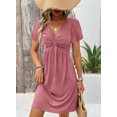thumbnail image 5 of Eytino Women’s Dresses Twist Front Summer Holiday Dress Casual Short Sleeve V Neck Beach Vacation Mini Dress S-2XL Pink, 5 of 11