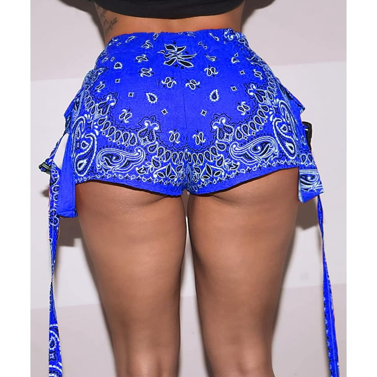 DanceeMangoos Women's Summer Bandana Paisley Shorts High Rise Patchwork  Booty Pants 