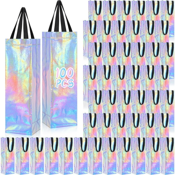Bolsas de regalo para vino Windyun, 100 unidades, iridiscentes, 35 x 9 x 10 cm