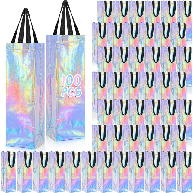 Bolsas de regalo para vino Windyun, 100 unidades, iridiscentes, 35 x 9 x 10 cm