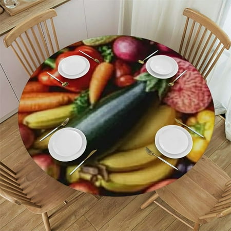 

Orinice Vegetables Fruits Organic Round Tablecloth Stain-Resistant Washable for Indoor Outdoor Restaurants Weddings Parties 100% Polyester with Elastic Edge Waterproof 46 -50