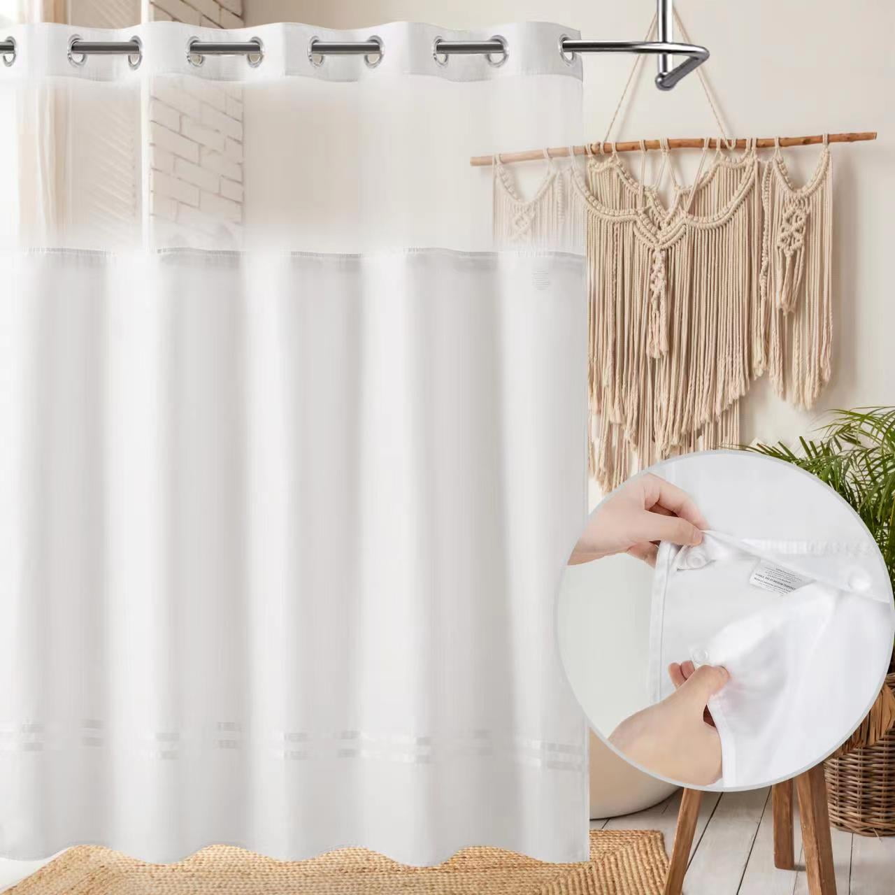 White Stripe Shower Curtain with Snapin Liner, No Hook Needed, Sheer