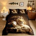 thumbnail image 2 of Manfei Jungle Lion Sheep Queen Comforter Set, Vintage Western Bible Comforter Sets Queen, Dark Brown, Black Reversible, 3pcs, 1 Comforter and 2 Pillowcases, 2 of 7