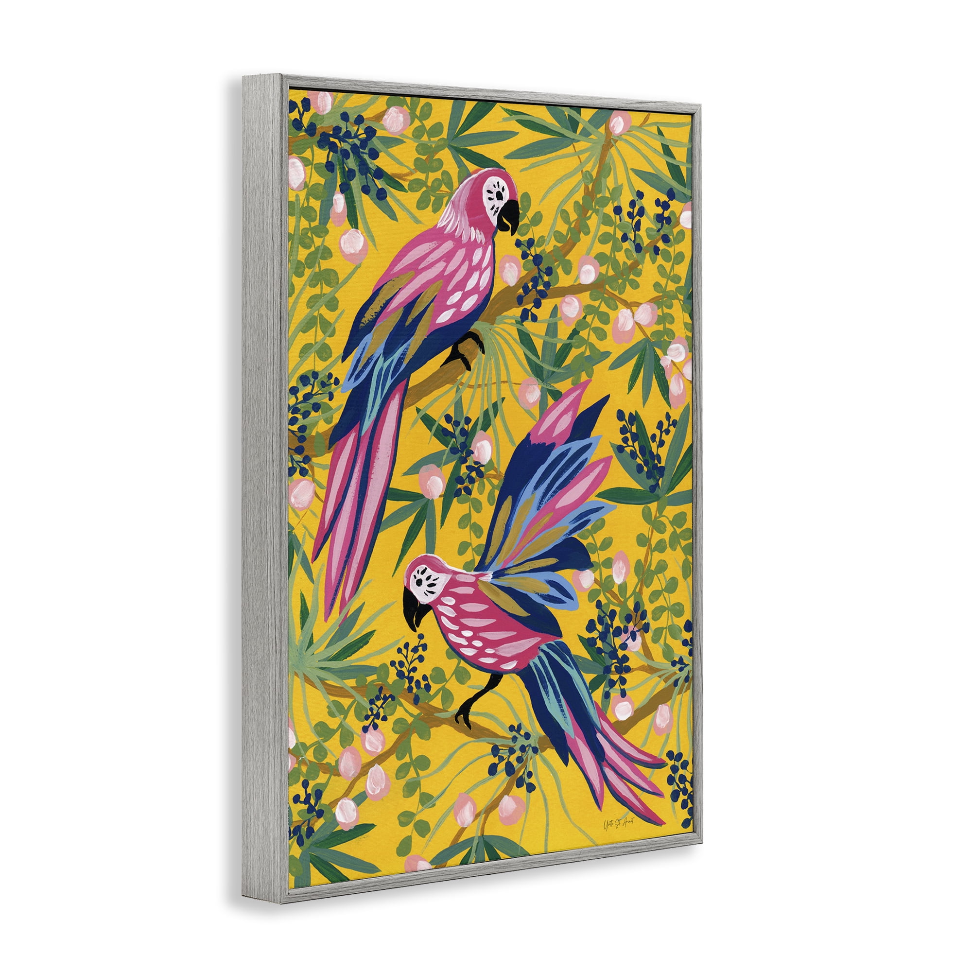 Stupell Industries Maximalist Parrots Pattern Animals & Insects Painting Gray Framed Art Print Wall Art, 20 x 30