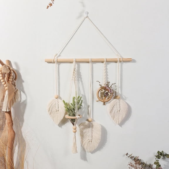 Xloro Macrame Wall Hanging Organizer Boho Woven Tapestry with Tassels for Hair Bow and Accessory Storage Decorative Cotton Rope Wall Art for Farmhouse Decor (1Pc 16"x18")
