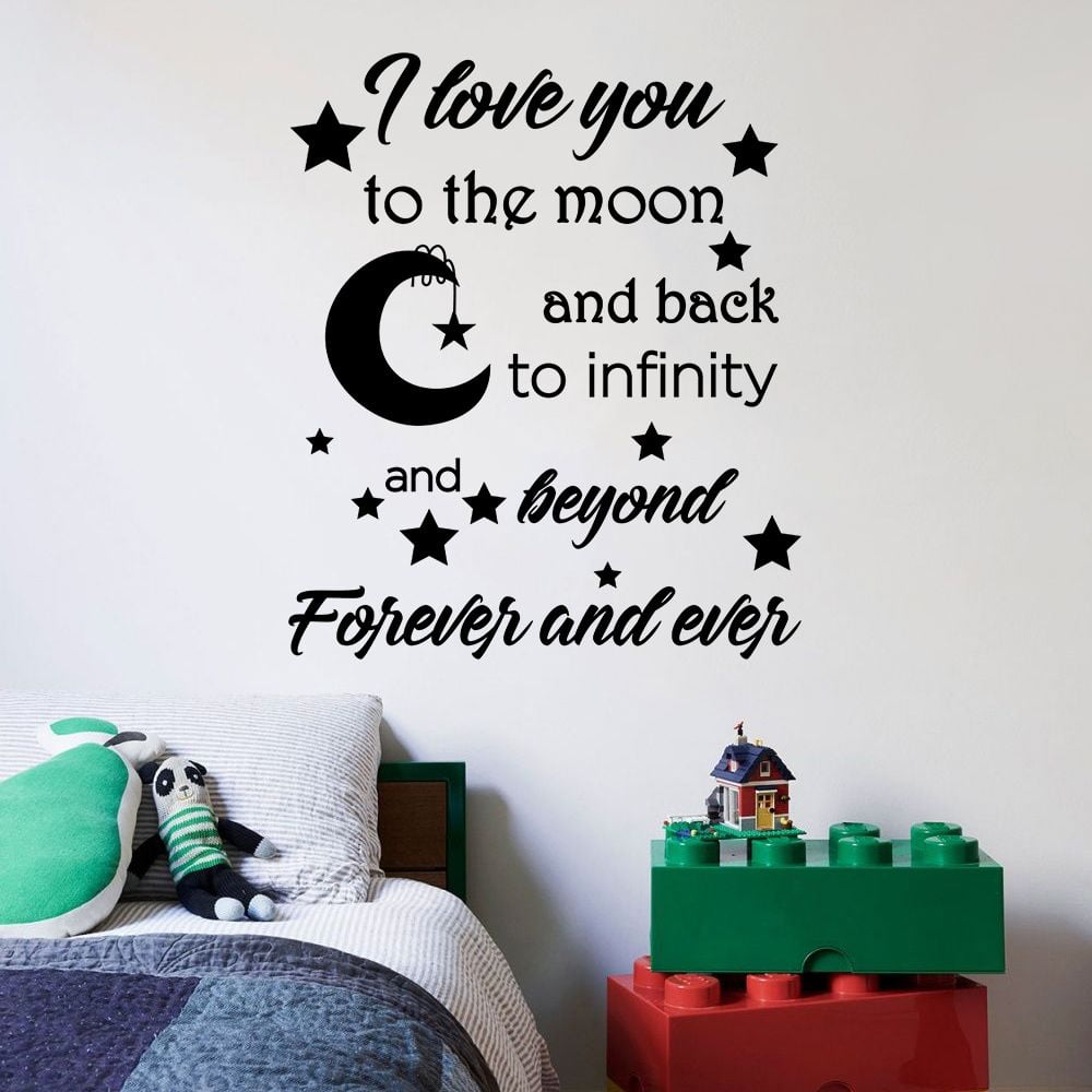 I LOVE YOU to the moon and back baby boys girls nursery quote wall art sticker 