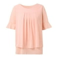thumbnail image 4 of Women's Plus Size Chiffon Shirt Short Sleeve Loose Solid Color Blouse Tops, 4 of 5